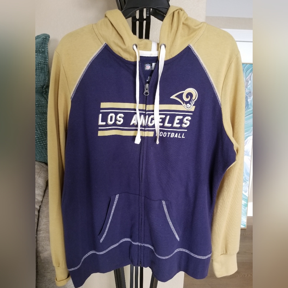 NFL Los Angeles Rams Blue and Tan Zip-Up Sweater
